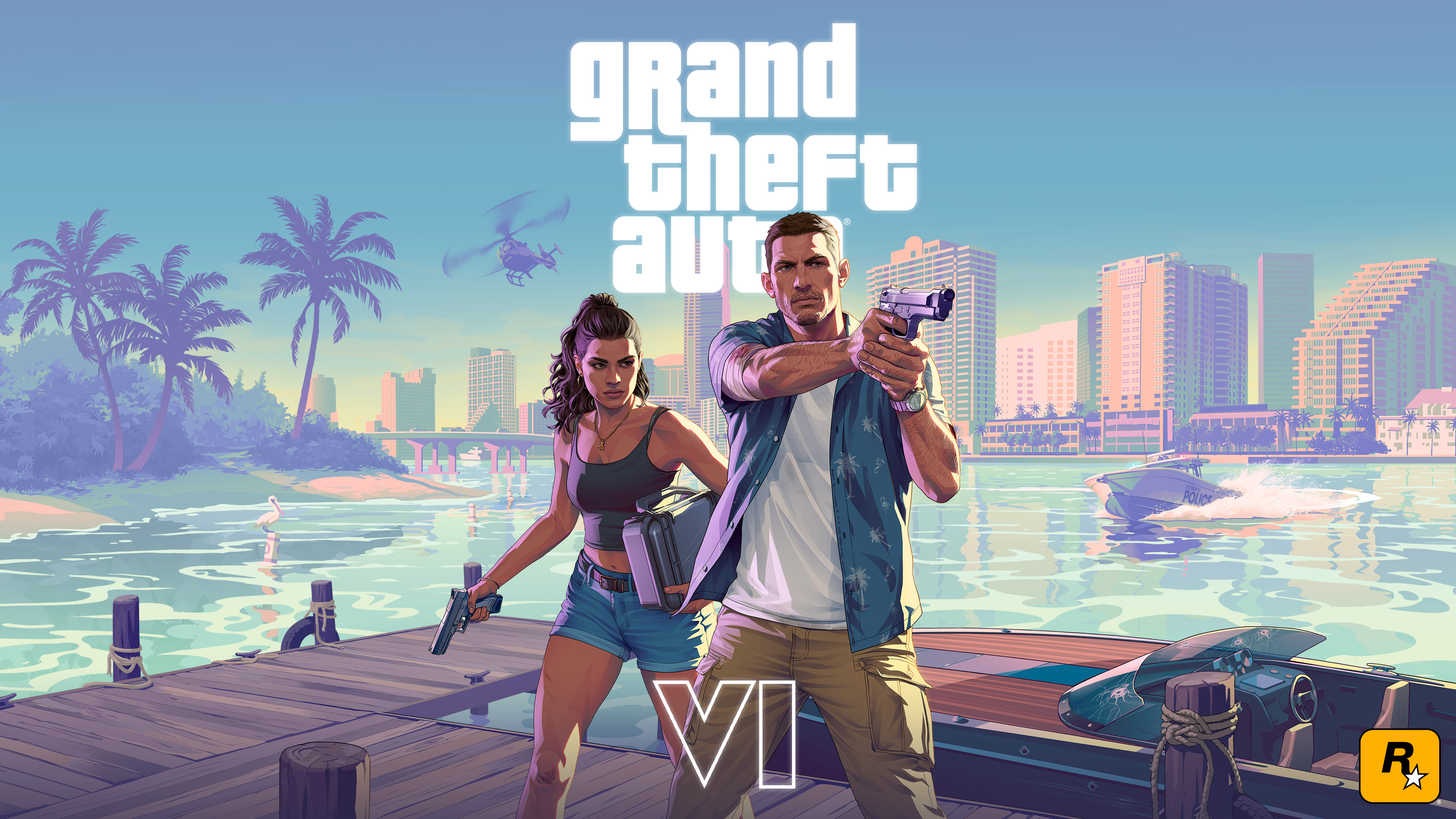 Grand Theft Auto VI key art with Jason and Lucia